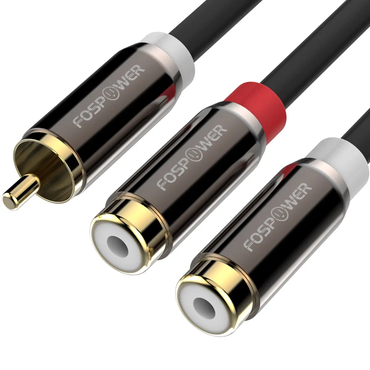 FosPower 8-inch RCA Y Adapter Cable | 1 Male to 2 Female Stereo Audio Splitter Connectors - main product image
