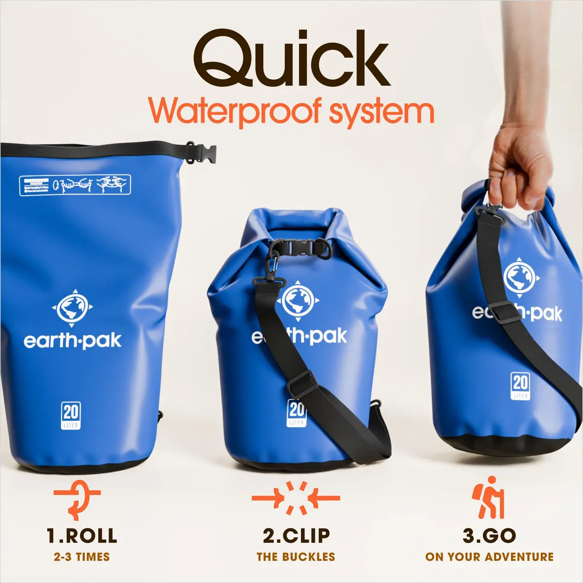 Earth Pak Waterproof Dry Bag Backpack 40L Blue | Durable PVC Kayaking Boating Fishing Rafting Marine Gear Protection - view 5