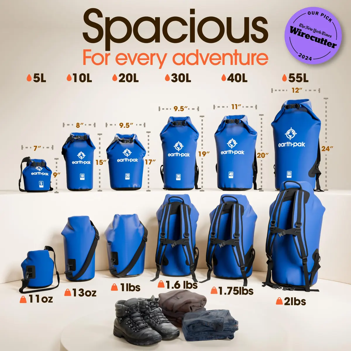 Earth Pak Waterproof Dry Bag Backpack 40L Blue | Durable PVC Kayaking Boating Fishing Rafting Marine Gear Protection - view 2