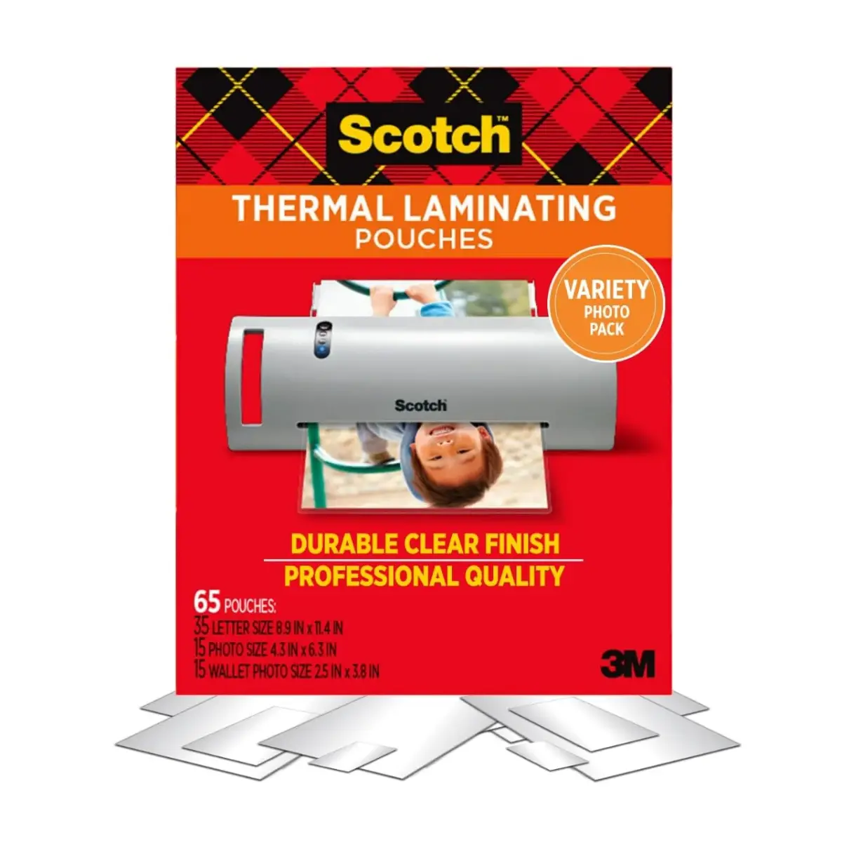 Scotch Thermal Laminating Pouches Variety Pack | Letter Size (21.6x27.9cm) & 4x6in (10x15cm) | Transparent, Photo-Safe Finish - main product image