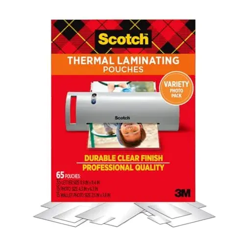 Scotch Thermal Laminating Pouches Variety Pack | Letter Size (21.6x27.9cm) & 4x6in (10x15cm) | Transparent, Photo-Safe Finish - main product image