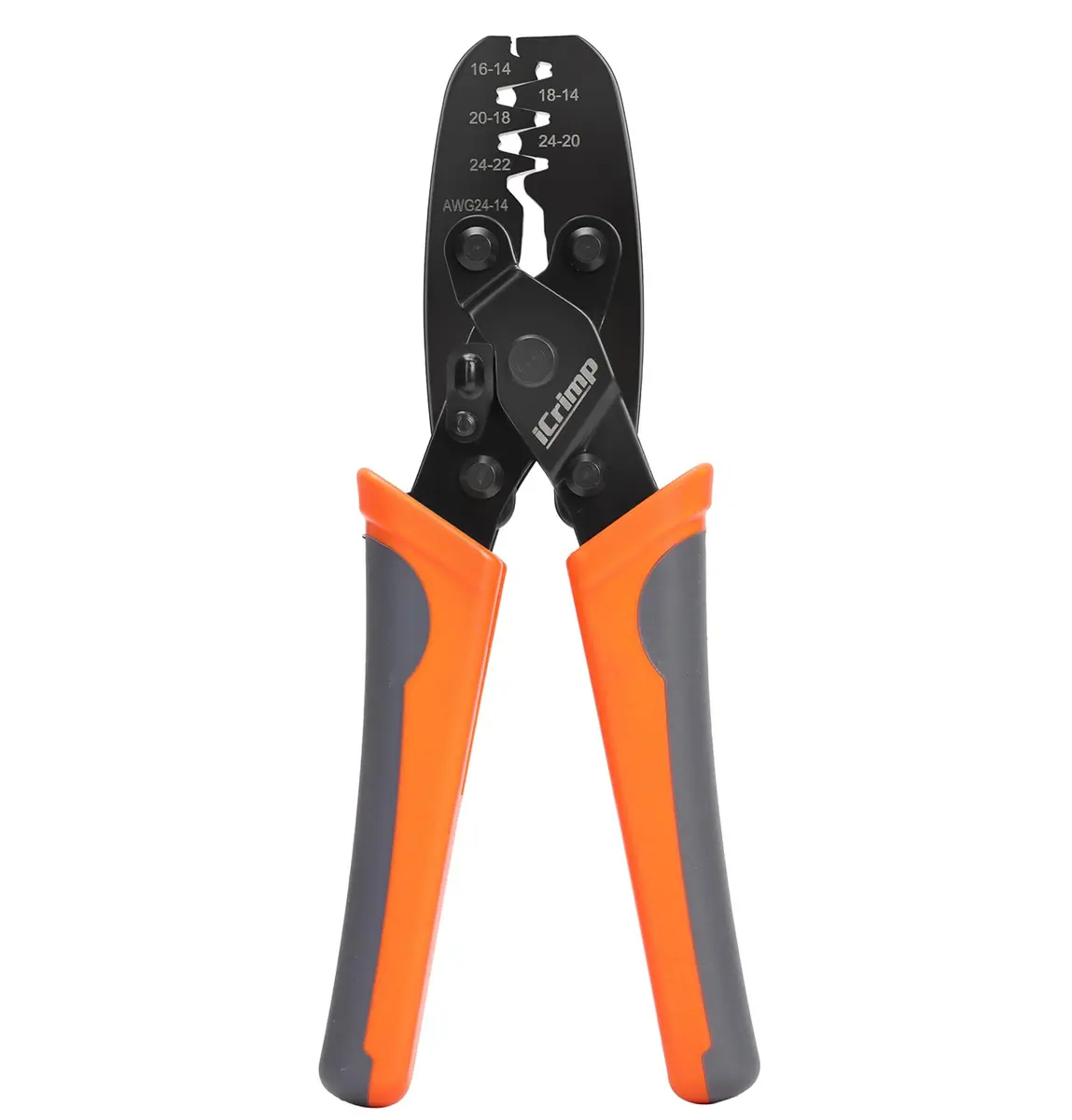 IWISS IWS-1424A Non Insulated Open Barrel Terminal Crimper AWG24-14 | Ergonomic Rubber Handle, 280g, Orange - main product image