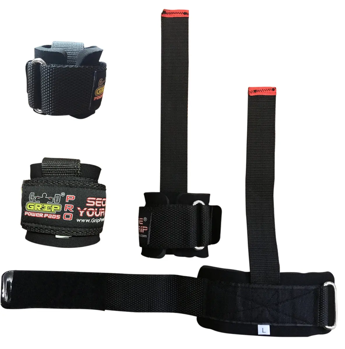 Grip Power Pads Heavy Duty Lifting Straps Neoprene Pair | Wrist Support with Rubber Grip (Rubber Side Face The Bar) - main product image