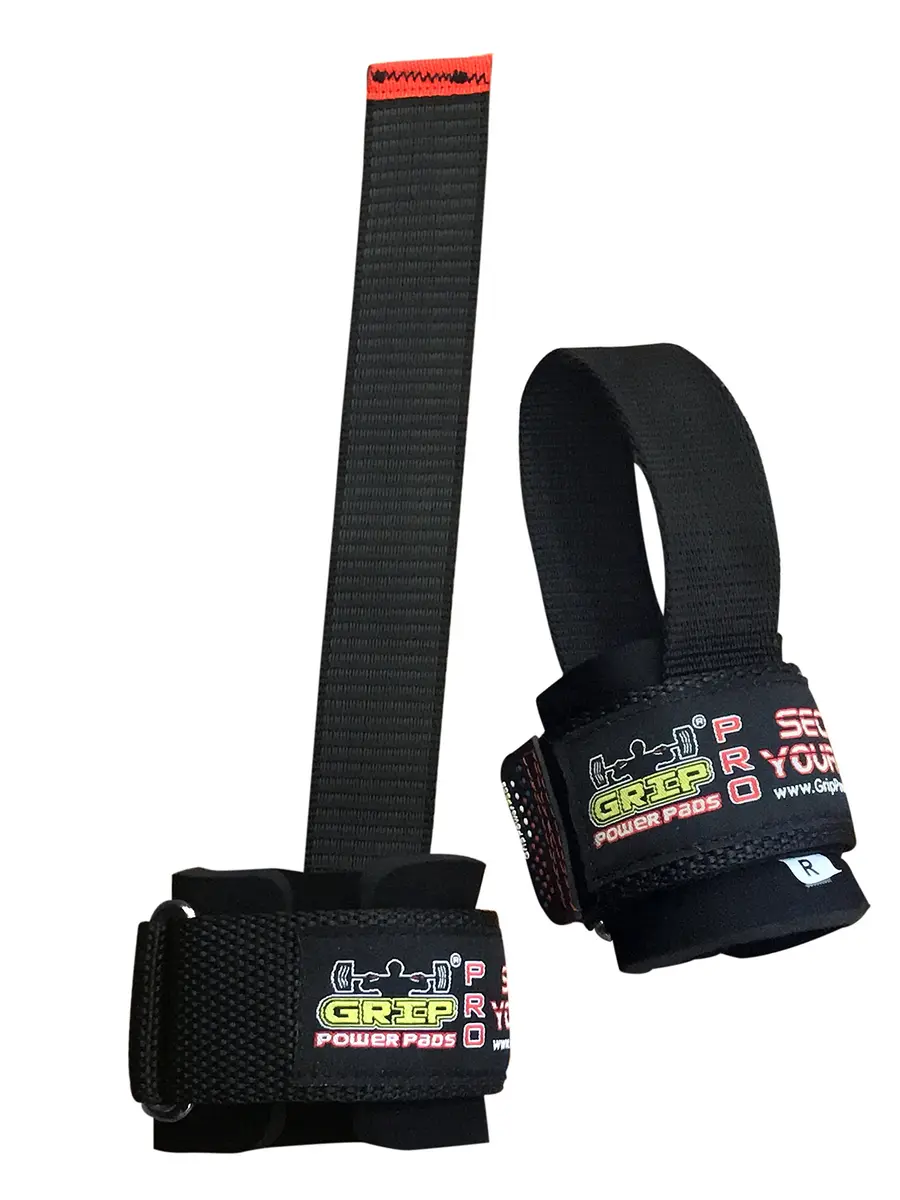 Grip Power Pads Heavy Duty Lifting Straps Neoprene Pair | Wrist Support with Rubber Grip (Rubber Side Face The Bar) - view 2