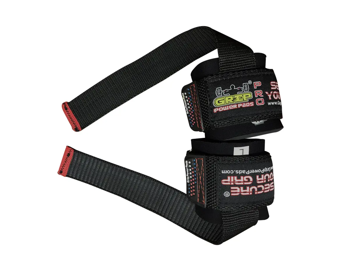 Grip Power Pads Heavy Duty Lifting Straps Neoprene Pair | Wrist Support with Rubber Grip (Rubber Side Face The Bar) - view 3