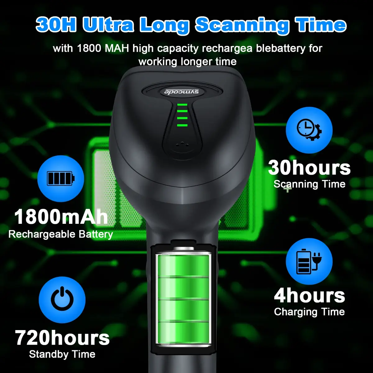 Symcode Bluetooth Wireless Barcode Scanner with Auto-Sensing Stand & 2D QR Reader | 280g (9.88 oz) - view 8