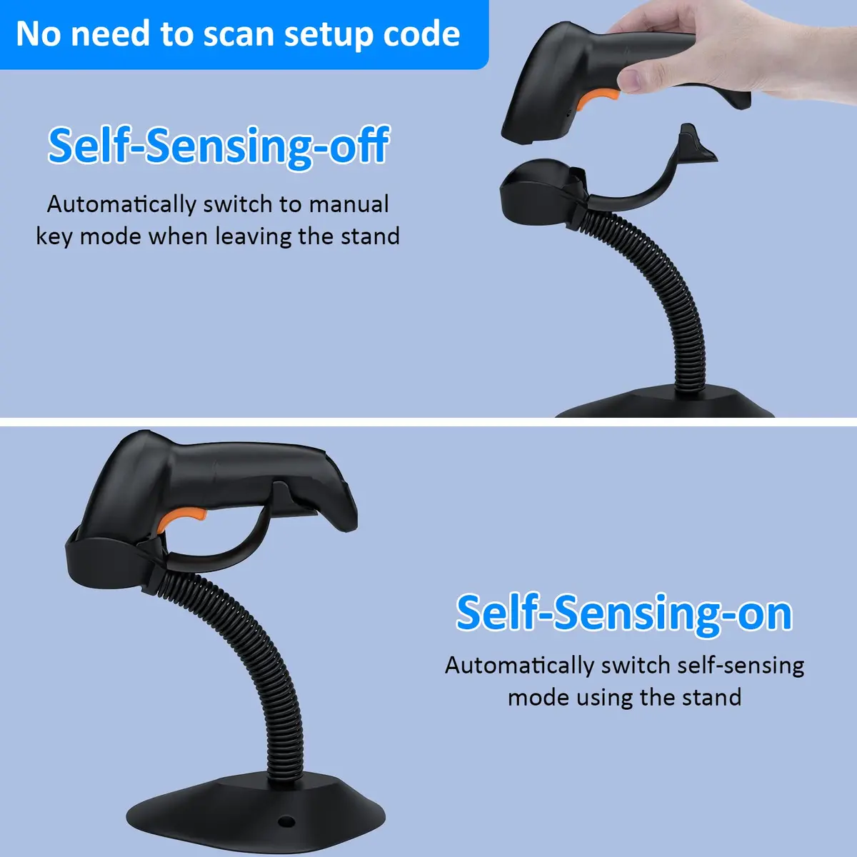 Symcode Bluetooth Wireless Barcode Scanner with Auto-Sensing Stand & 2D QR Reader | 280g (9.88 oz) - view 2