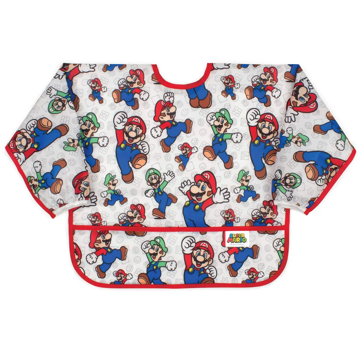 Bumkins Sleeved Bib Mario & Luigi 6-24 Months | Waterproof Fabric Feeding Smock - main product image