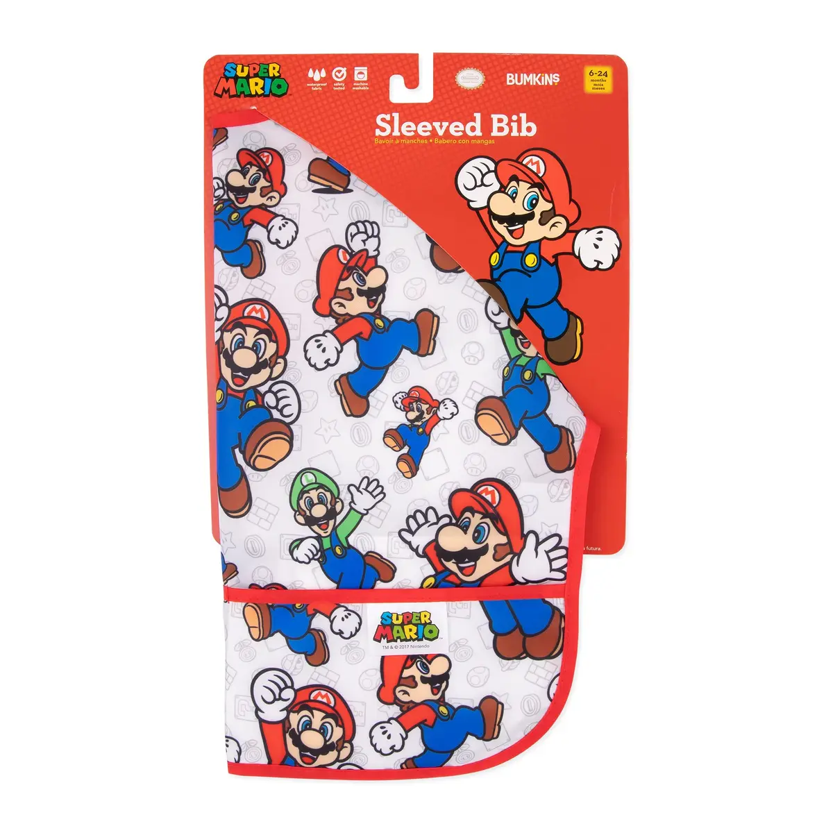 Bumkins Sleeved Bib Mario & Luigi 6-24 Months | Waterproof Fabric Feeding Smock - view 6