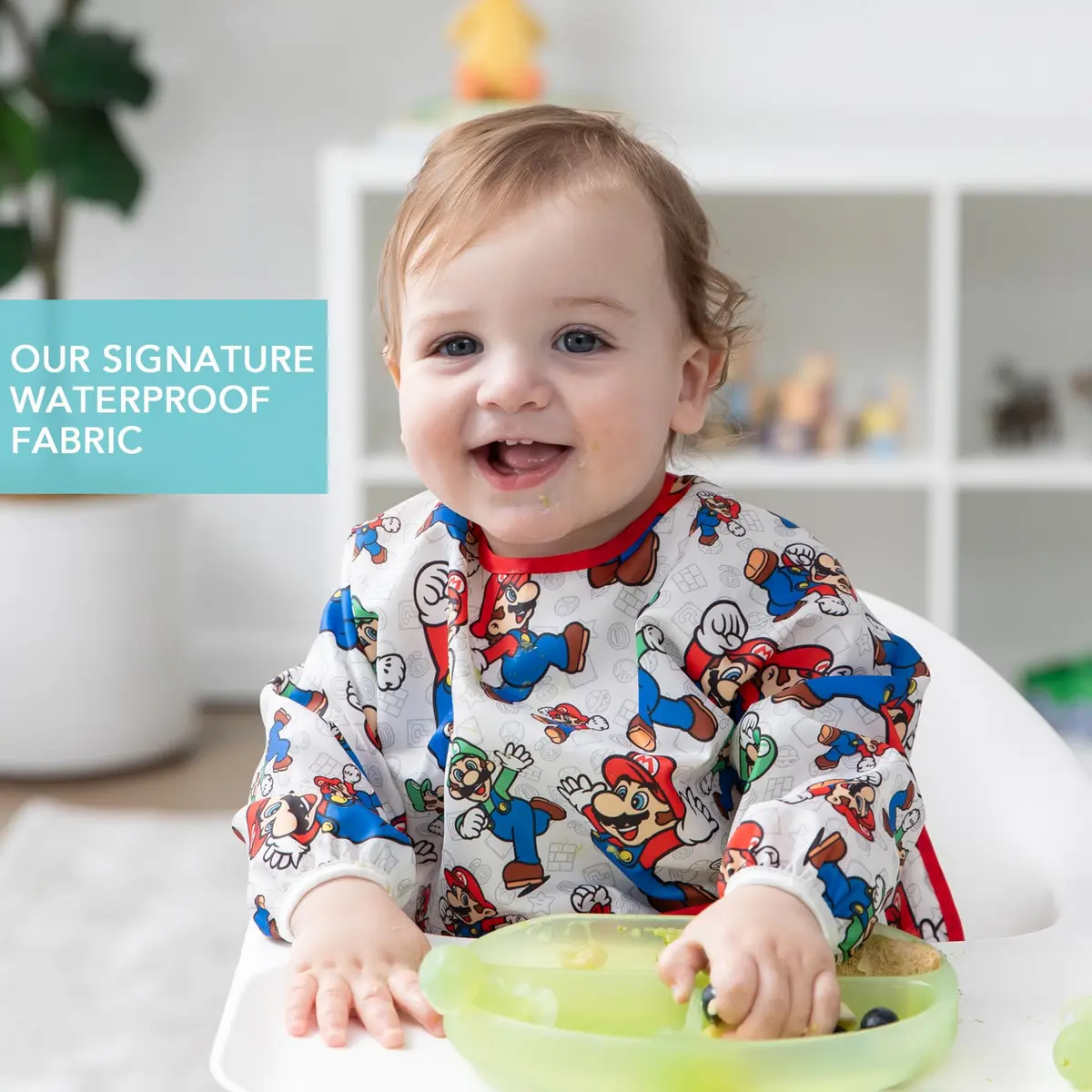 Bumkins Sleeved Bib Mario & Luigi 6-24 Months | Waterproof Fabric Feeding Smock - view 3