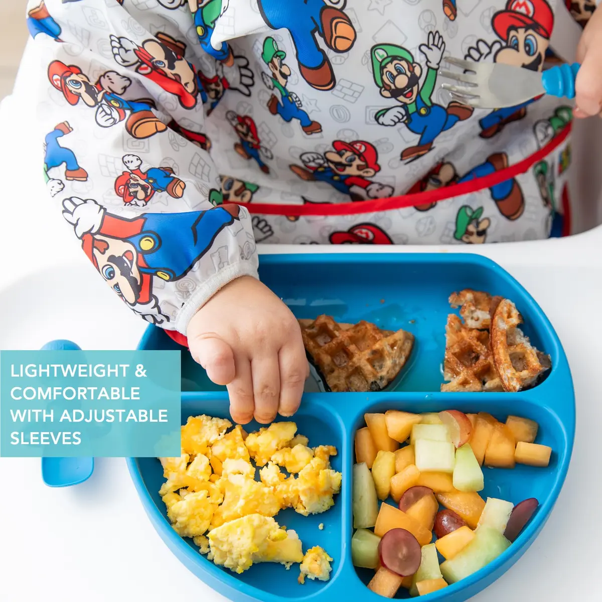 Bumkins Sleeved Bib Mario & Luigi 6-24 Months | Waterproof Fabric Feeding Smock - view 4
