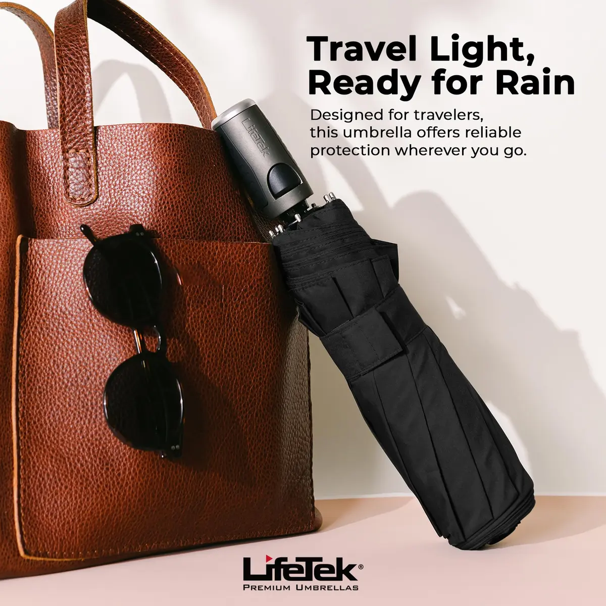 LifeTek Traveler 45 FX2 Windproof Travel Umbrella | Automatic Open Compact UV Protection (70-120 chars) - view 7