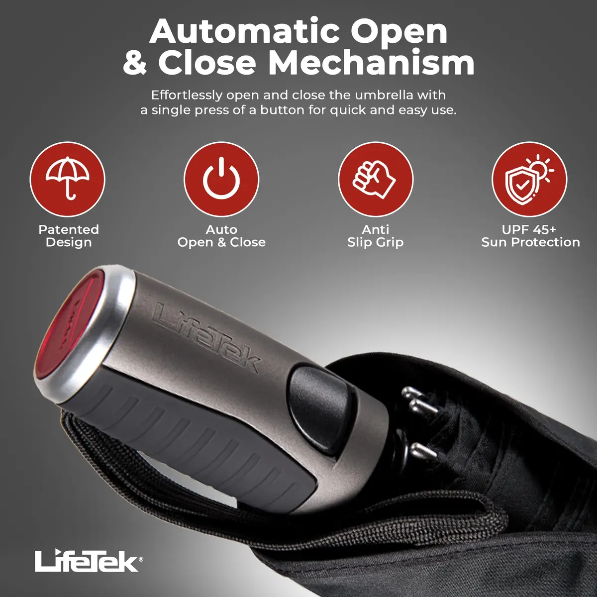 LifeTek Traveler 45 FX2 Windproof Travel Umbrella | Automatic Open Compact UV Protection (70-120 chars) - view 3