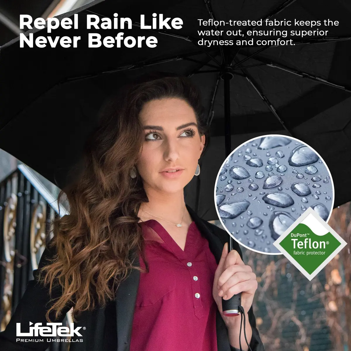 LifeTek Traveler 45 FX2 Windproof Travel Umbrella | Automatic Open Compact UV Protection (70-120 chars) - view 4