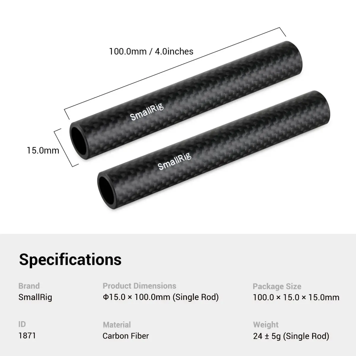 SMALLRIG 15mm Carbon Fiber Camera Rods 10cm (4") 2-Pack | Lightweight & Rigid Support for Camera Rigs - view 7