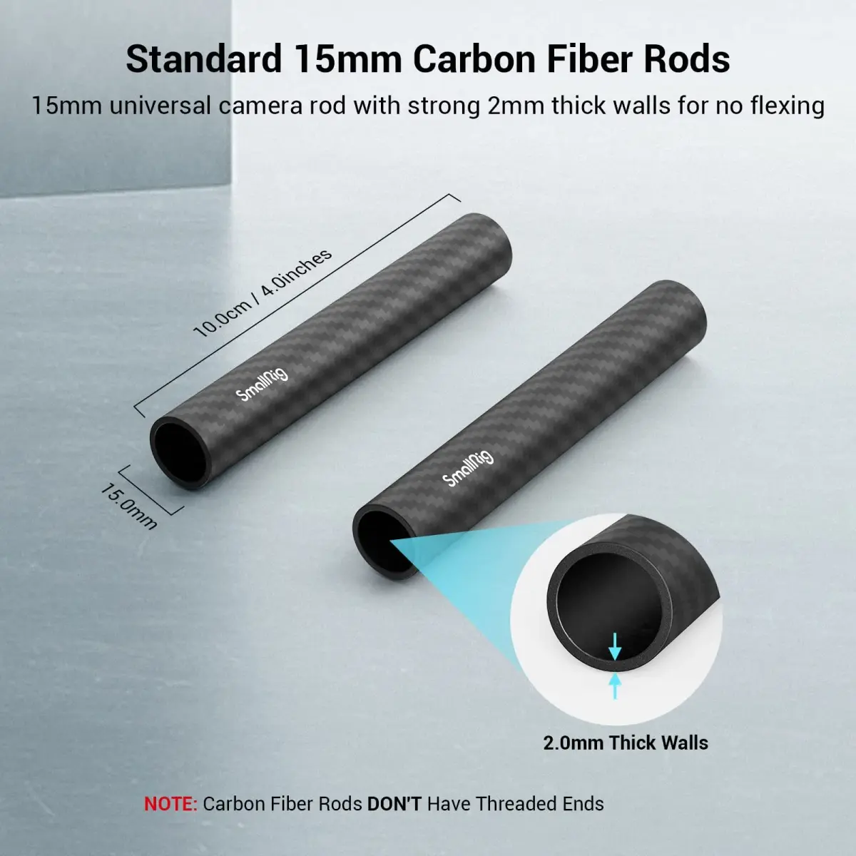 SMALLRIG 15mm Carbon Fiber Camera Rods 10cm (4") 2-Pack | Lightweight & Rigid Support for Camera Rigs - view 2
