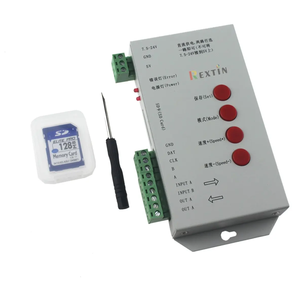 REXTiN T1000S LED RGB Full Color Programmable Pixel Controller with SD Card 144mm x 67mm x 25mm | Supports 512 Pixels - main product image