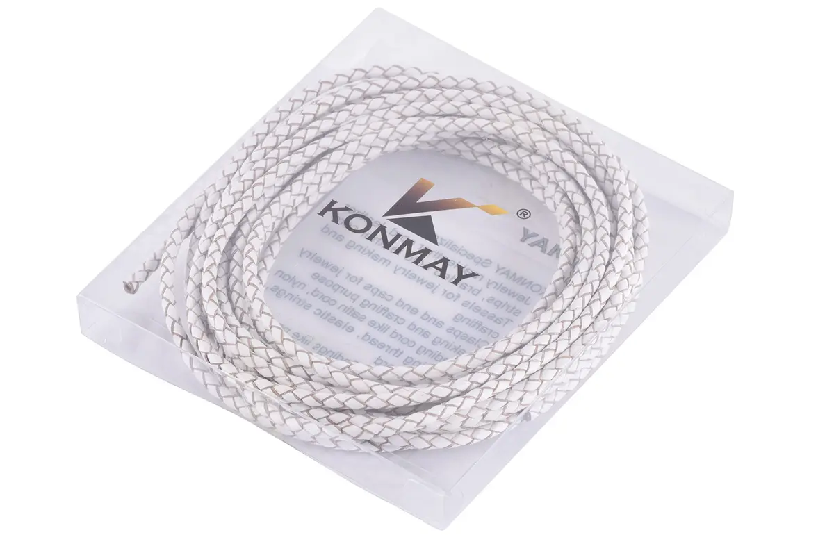 KONMAY 3mm White Braided Leather Cord 5 Yards (15 Feet) | Jewelry Making & Crafting - view 3