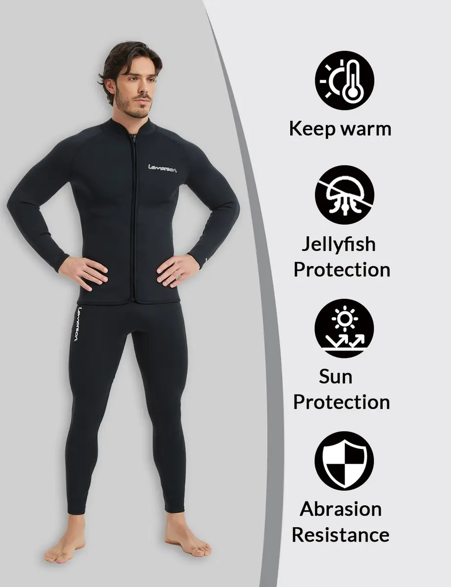 Lemorecn Men's 3mm Neoprene Wetsuit Jacket Long Sleeve with YKK Front Zipper | Thermal Layering for Water Sports - view 5