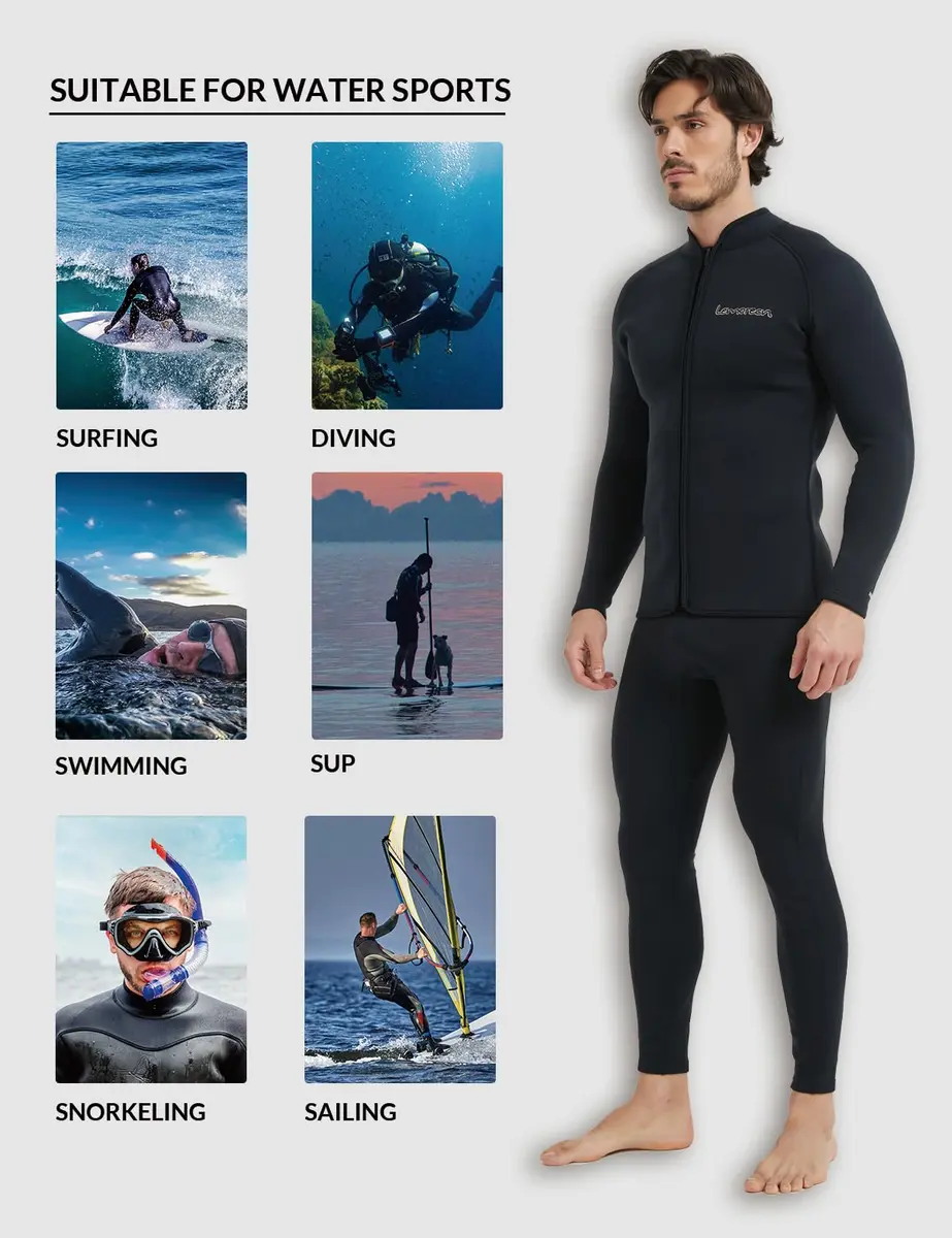 Lemorecn Men's 3mm Neoprene Wetsuit Jacket Long Sleeve with YKK Front Zipper | Thermal Layering for Water Sports - view 6