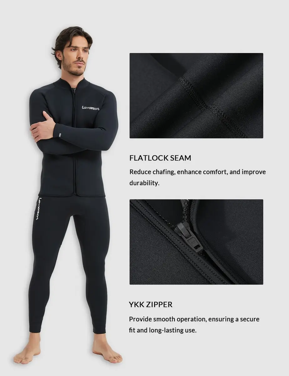 Lemorecn Men's 3mm Neoprene Wetsuit Jacket Long Sleeve with YKK Front Zipper | Thermal Layering for Water Sports - view 3