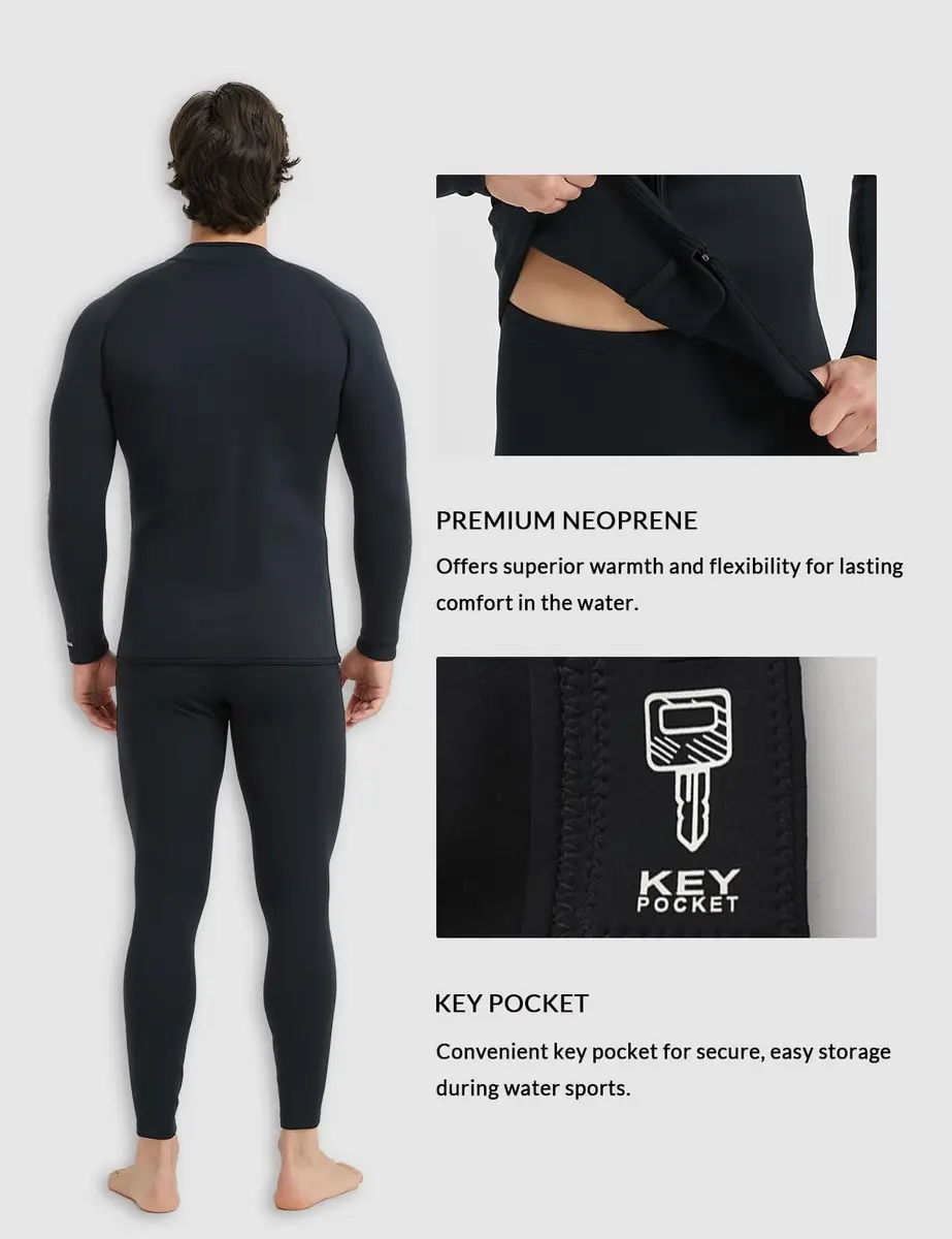 Lemorecn Men's 3mm Neoprene Wetsuit Jacket Long Sleeve with YKK Front Zipper | Thermal Layering for Water Sports - view 4