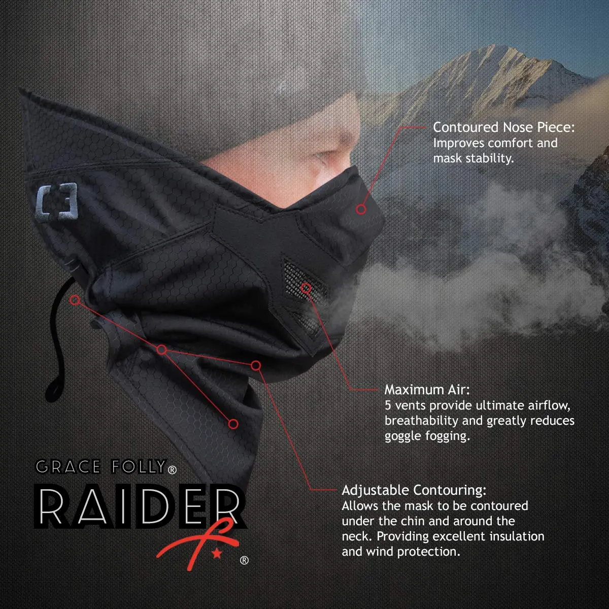 Grace Folly Half Face Mask for Cold Winter Weather | Versatile Snowboarding & Ski Gear (Many Colors) - view 4