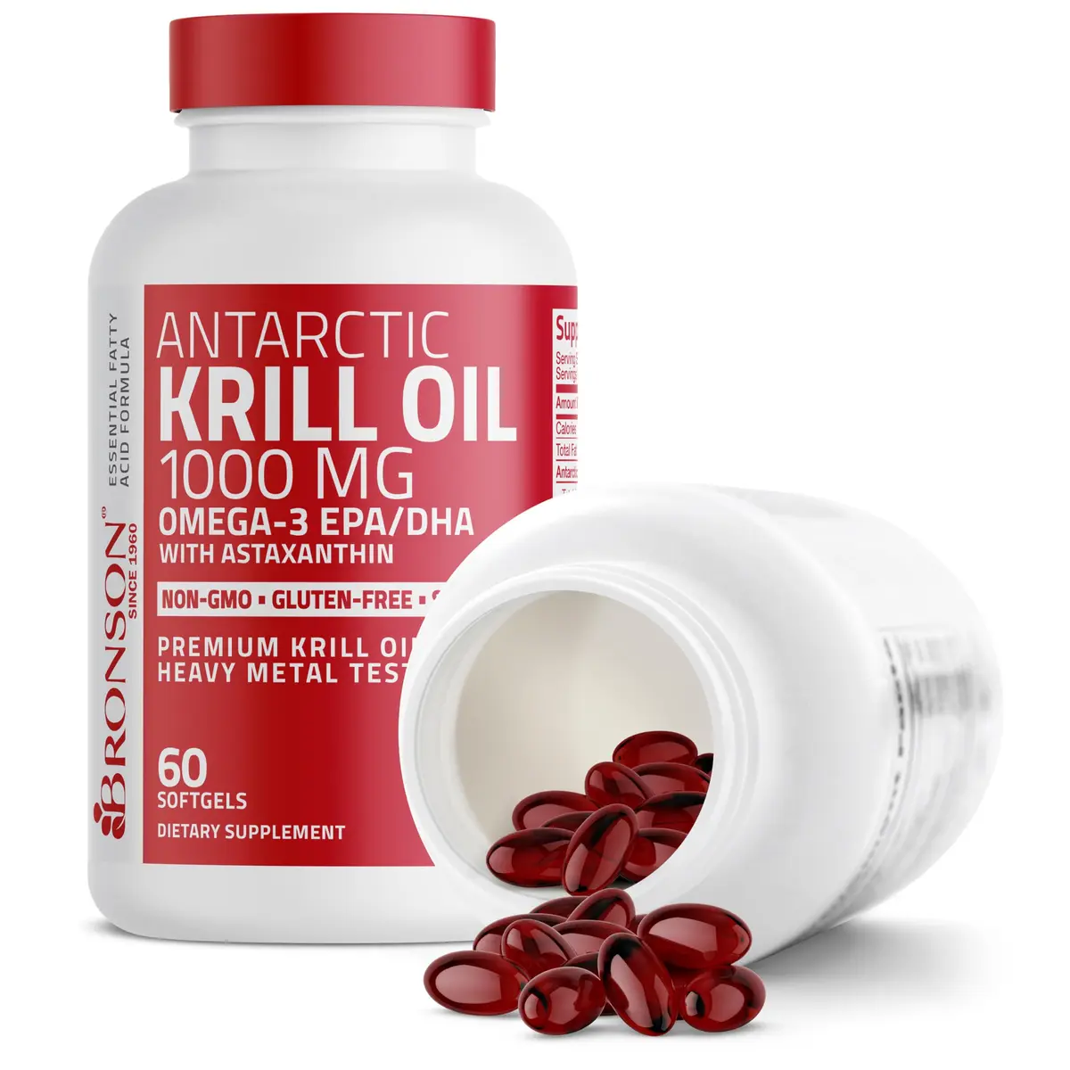 Bronson Antarctic Krill Oil 1000 mg with Omega-3s, 60 Softgels | Pure Antarctic Krill Oil with EPA, DHA & Astaxanthin - view 5