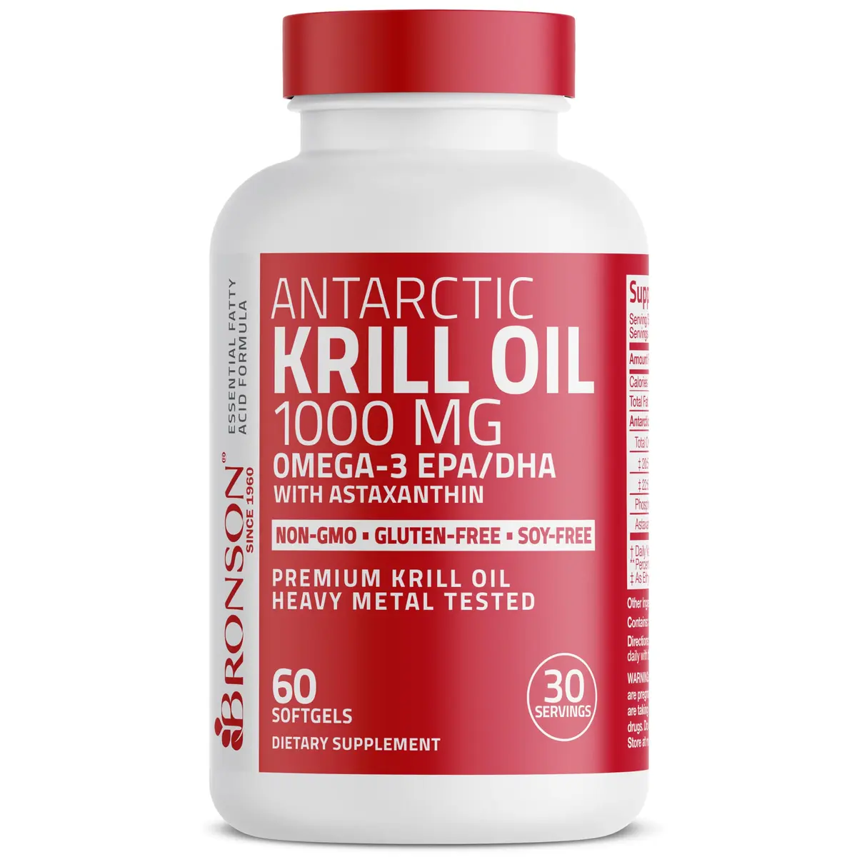 Bronson Antarctic Krill Oil 1000 mg with Omega-3s, 60 Softgels | Pure Antarctic Krill Oil with EPA, DHA & Astaxanthin - view 4