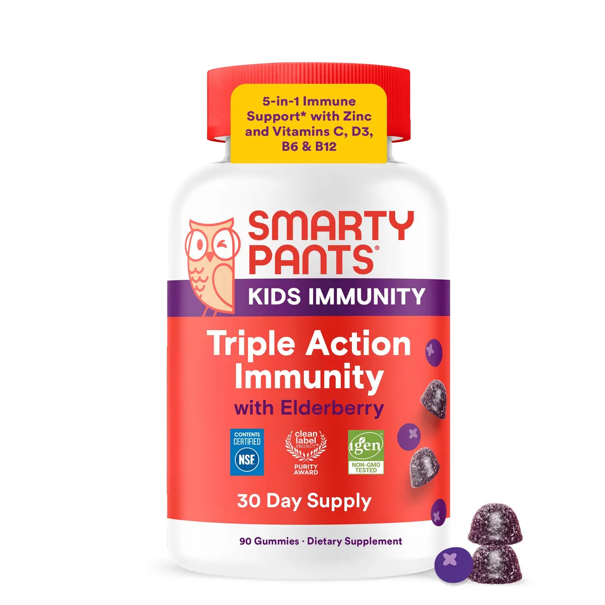 SmartyPants Kids Immunity Elderberry Gummies 60 Count | Support Kids' Immune Health with Elderberry & Vitamins - main product image