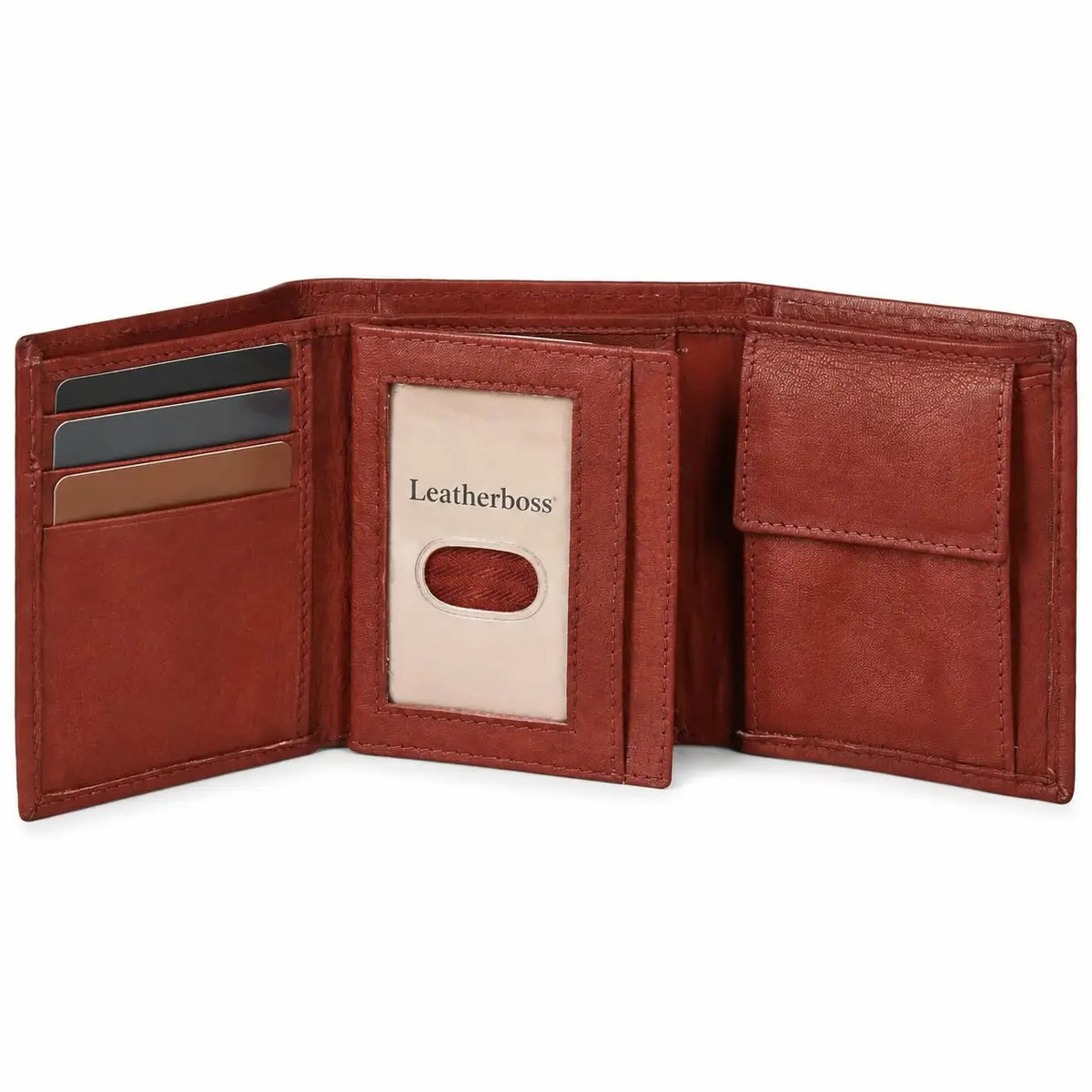 LB LEATHERBOSS Genuine Leather Trifold Wallet for Men & Women | Slim Compact Brown (10.6cm x 8.6cm x 3.5cm) - main product image