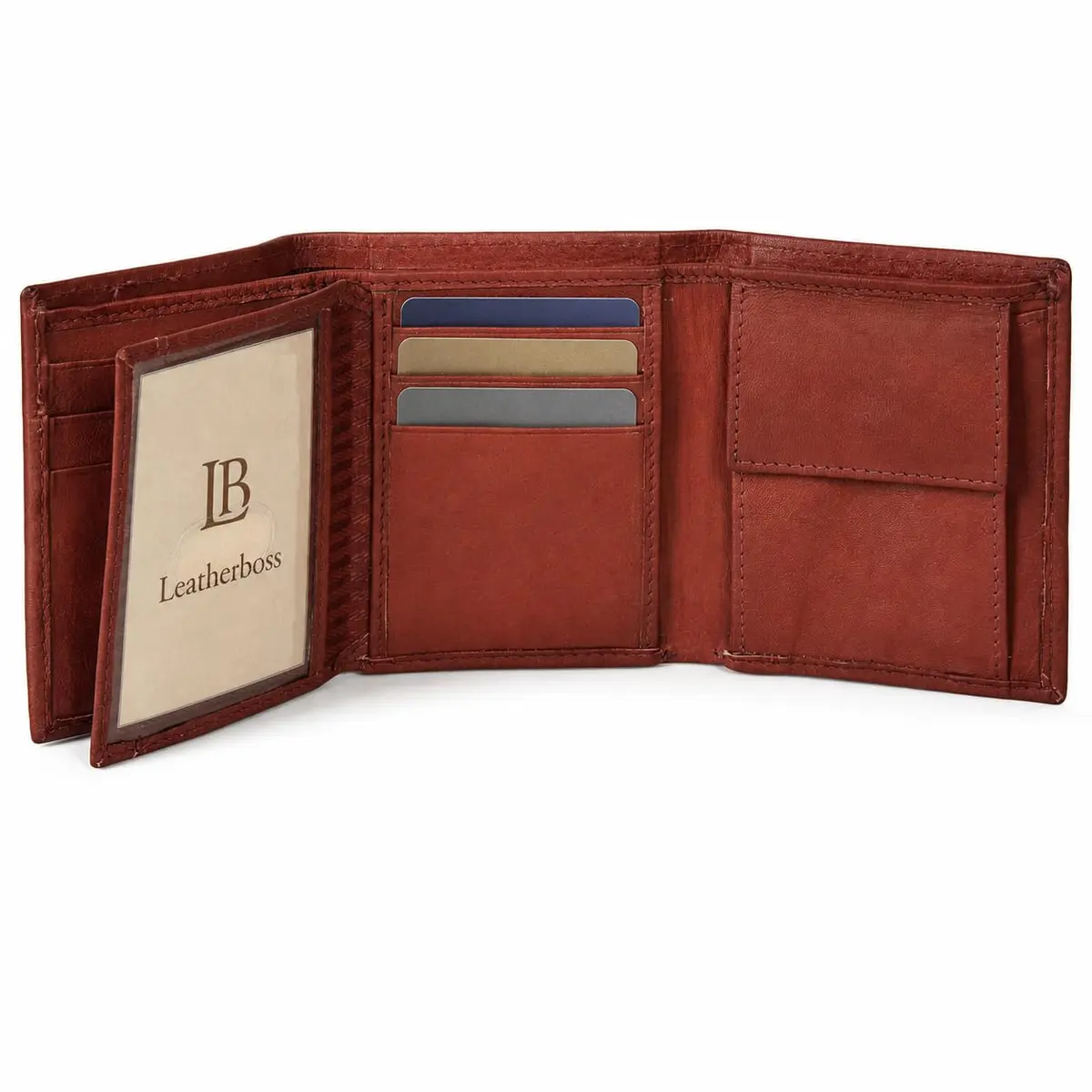 LB LEATHERBOSS Genuine Leather Trifold Wallet for Men & Women | Slim Compact Brown (10.6cm x 8.6cm x 3.5cm) - view 6