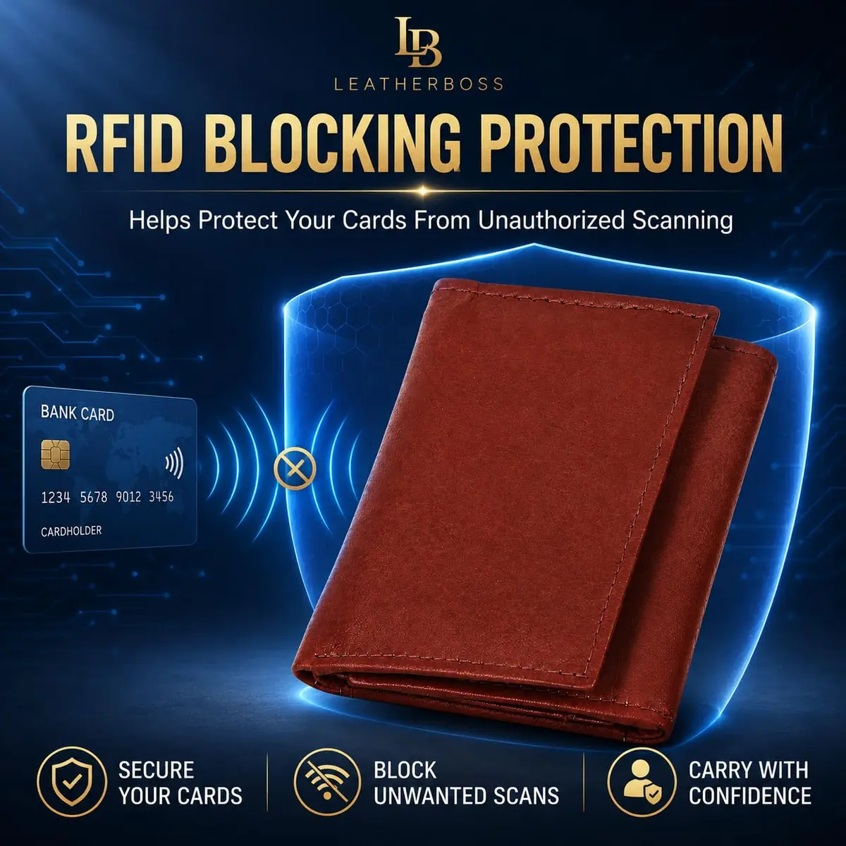 LB LEATHERBOSS Genuine Leather Trifold Wallet for Men & Women | Slim Compact Brown (10.6cm x 8.6cm x 3.5cm) - view 9