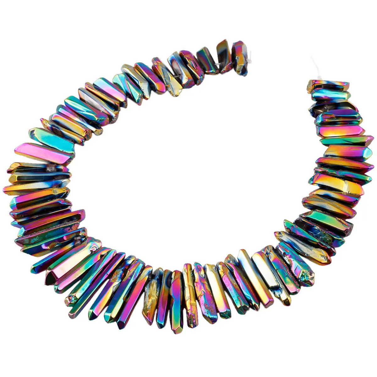 SUNYIK Rainbow Aura Titanium Coated Crystal Points Quartz Polished Sticks 15 inch Strand | Chakra Healing Gem Beads - view 5