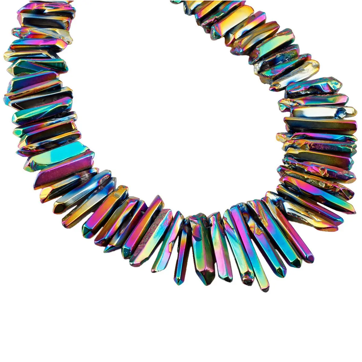 SUNYIK Rainbow Aura Titanium Coated Crystal Points Quartz Polished Sticks 15 inch Strand | Chakra Healing Gem Beads - view 6