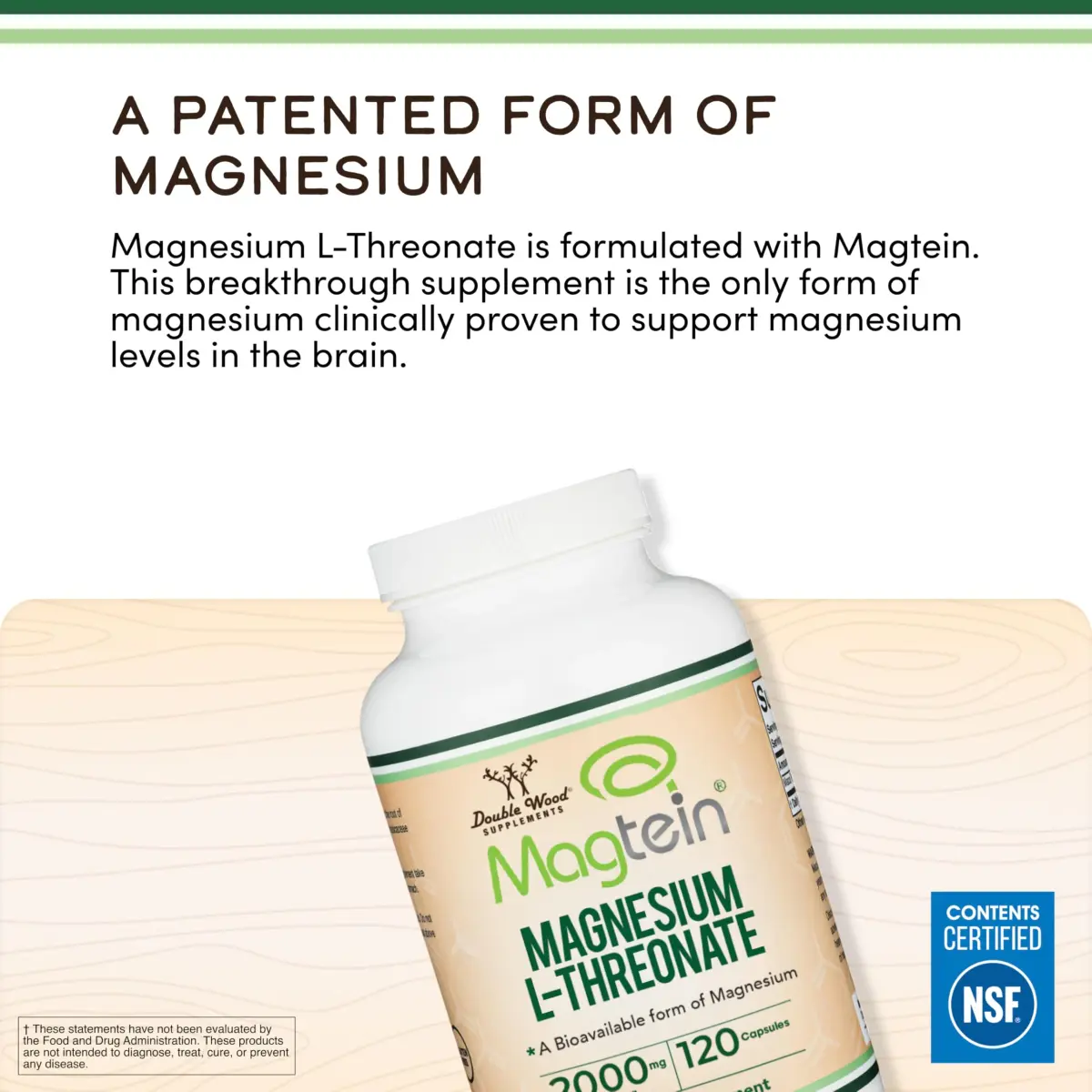 Double Wood Supplements Magnesium L-Threonate 2,000mg Capsules | 120 Count (2.8 oz / 0.1 kg) - view 5