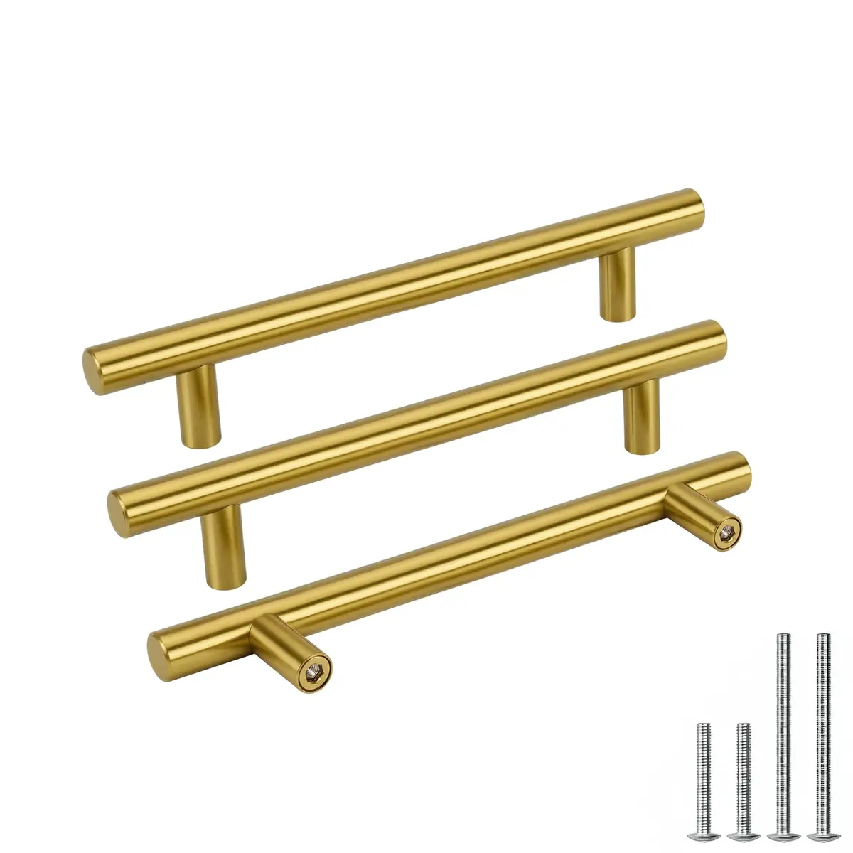 Goldenwarm 10 Pack 5-1/16" Gold Cabinet Handles Brushed Brass Stainless Steel | Durable Kitchen & Bathroom Drawer Pulls - main product image