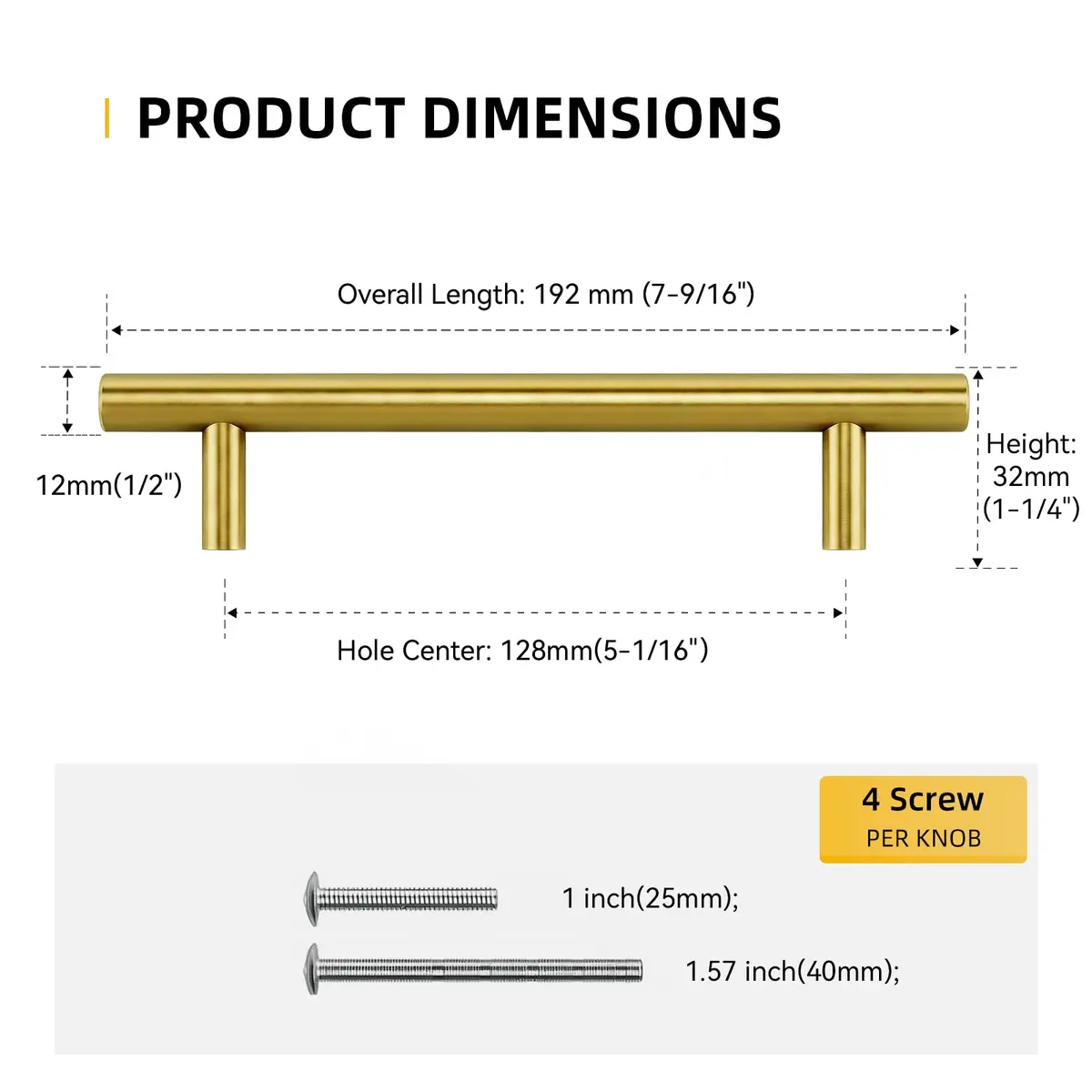Goldenwarm 10 Pack 5-1/16" Gold Cabinet Handles Brushed Brass Stainless Steel | Durable Kitchen & Bathroom Drawer Pulls - view 2