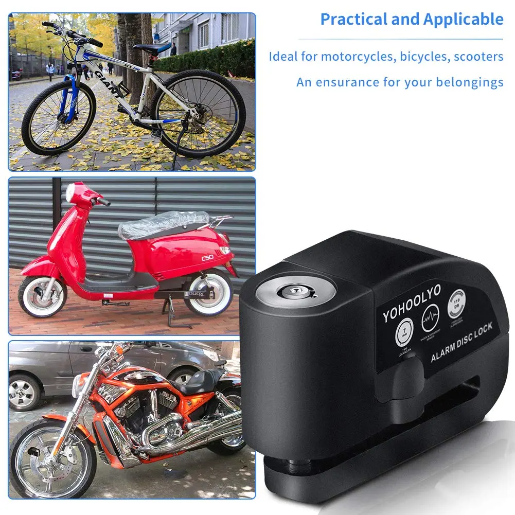 YOHOOLYO Black Alarm Disc Lock for Motorcycles & Scooters | 7mm Pin, 110dB Alarm, 5ft Reminder Cable - view 6