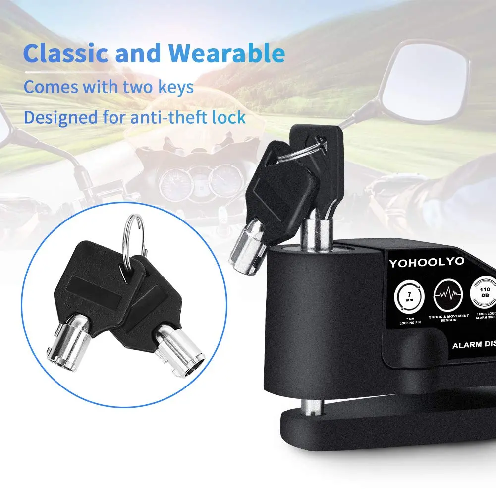 YOHOOLYO Black Alarm Disc Lock for Motorcycles & Scooters | 7mm Pin, 110dB Alarm, 5ft Reminder Cable - view 7