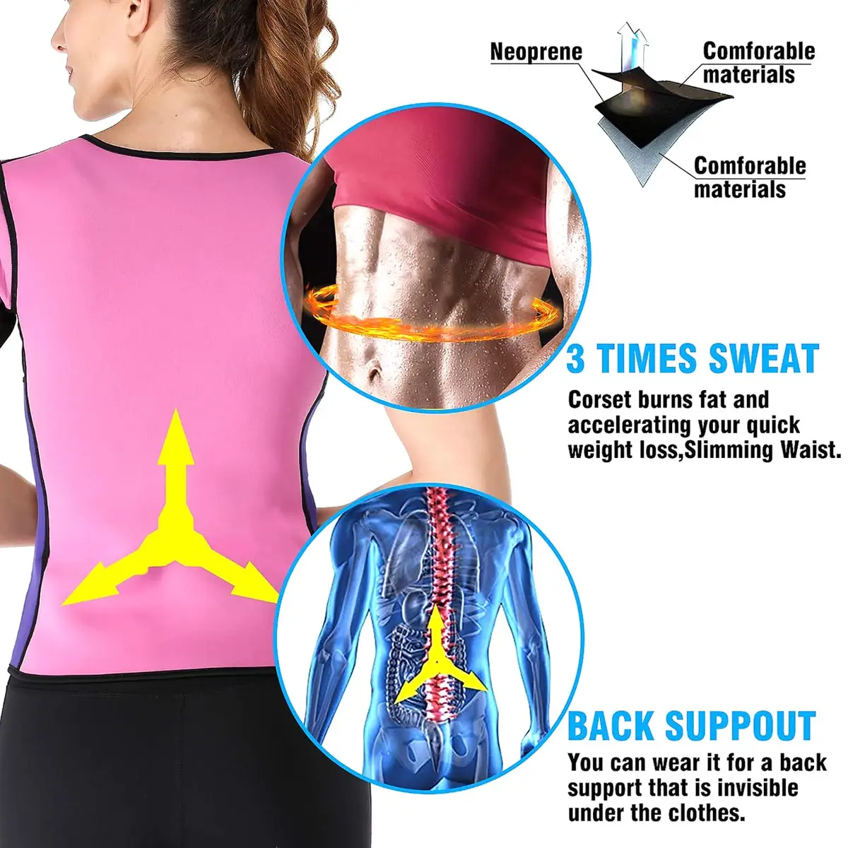 NonEcho Women Sauna Body Shaper Sweat Suit Sleeve Spa Cami Hot Neoprene Slimming Workout Vest Waist Trainer Top | Supports Fat Loss & Posture - view 3