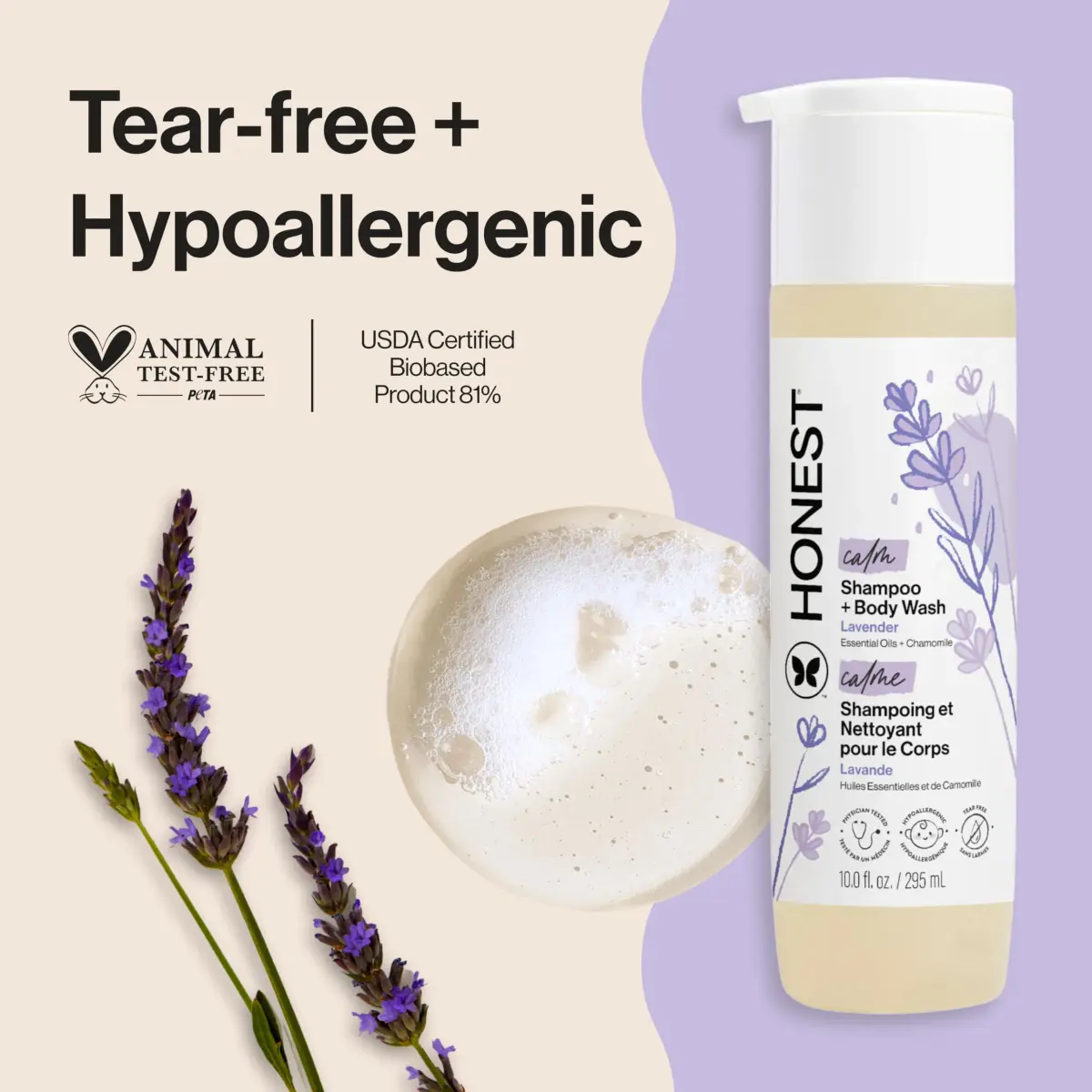 The Honest Company 2-in-1 Baby Shampoo & Body Wash Lavender Calm 295ml (10 fl oz) | Tear-Free Hypoallergenic Formula - view 2