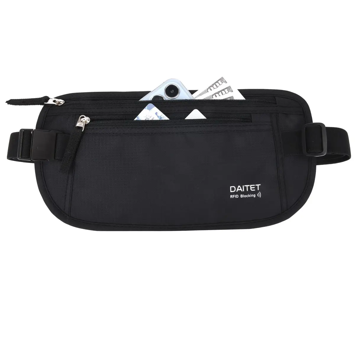 DAITET RFID Blocking Money Belt Passport Holder with Hidden Travel Wallet & Fanny Pack (Black, 27.9 cm x 14 cm) - main product image