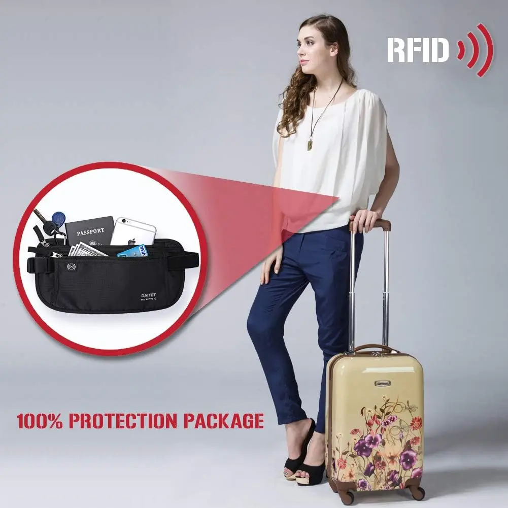 DAITET RFID Blocking Money Belt Passport Holder with Hidden Travel Wallet & Fanny Pack (Black, 27.9 cm x 14 cm) - view 6