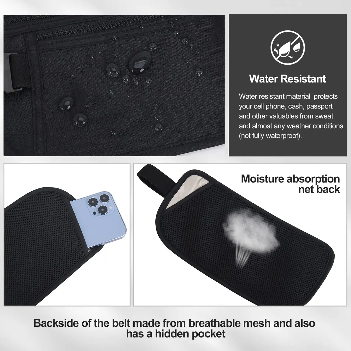 DAITET RFID Blocking Money Belt Passport Holder with Hidden Travel Wallet & Fanny Pack (Black, 27.9 cm x 14 cm) - view 3