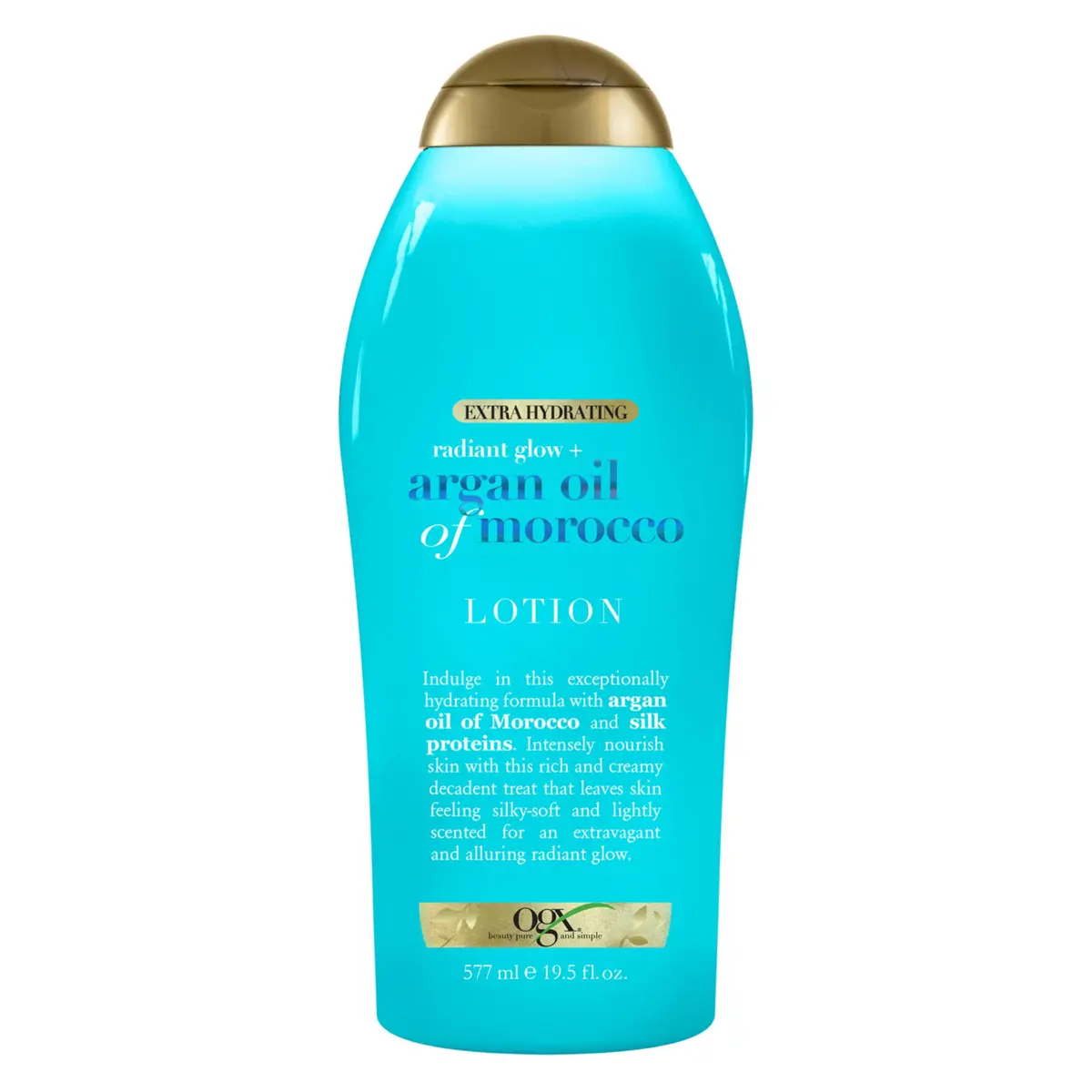 OGX Extra Hydrating Radiant Glow + Argan Oil of Morocco Lotion, 19.5 oz | Nourishing Body Moisturizer for Dry Skin - main product image