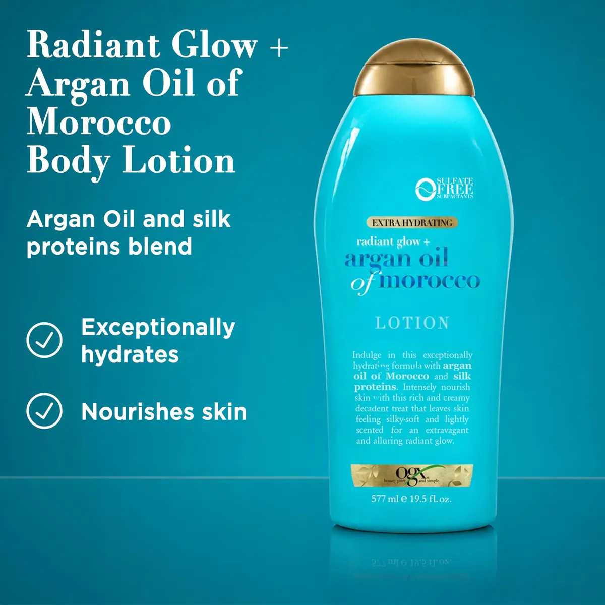 OGX Extra Hydrating Radiant Glow + Argan Oil of Morocco Lotion, 19.5 oz | Nourishing Body Moisturizer for Dry Skin - view 2