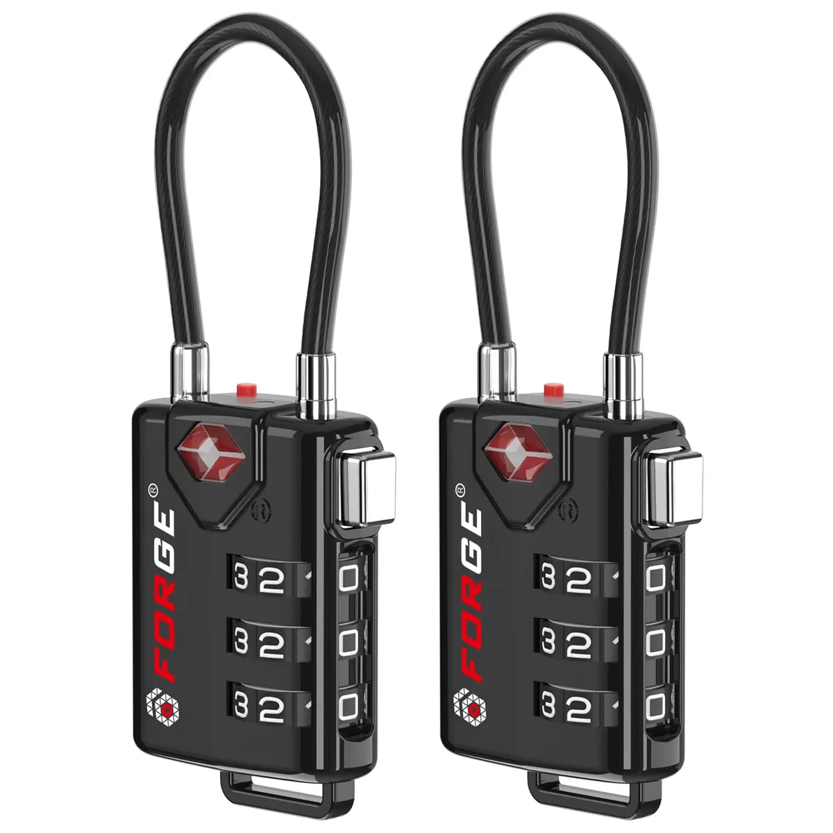 Forge TSA Approved Luggage Locks 2 Pack | Durable Zinc Alloy Body & Flexible Cable - main product image