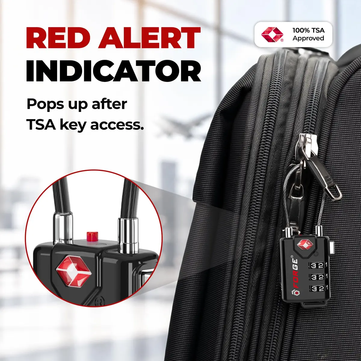 Forge TSA Approved Luggage Locks 2 Pack | Durable Zinc Alloy Body & Flexible Cable - view 3