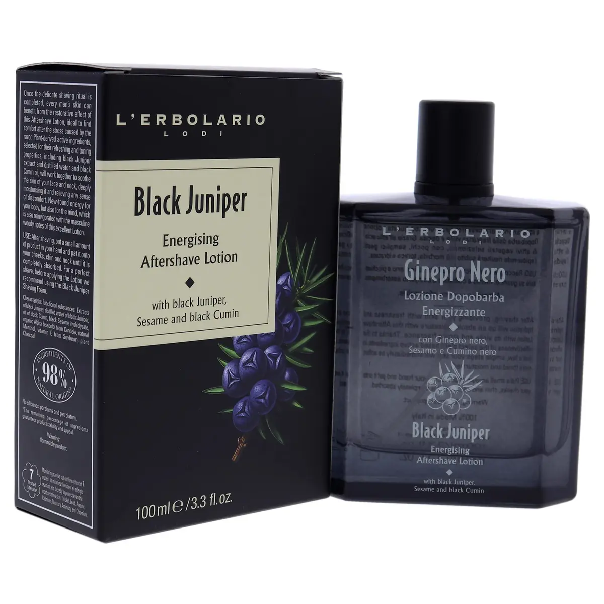 L'Erbolario Black Juniper Energizing After Shave Lotion 100ml (3.3 Fl Oz) | Soothes & Hydrates Post-Shave - view 3